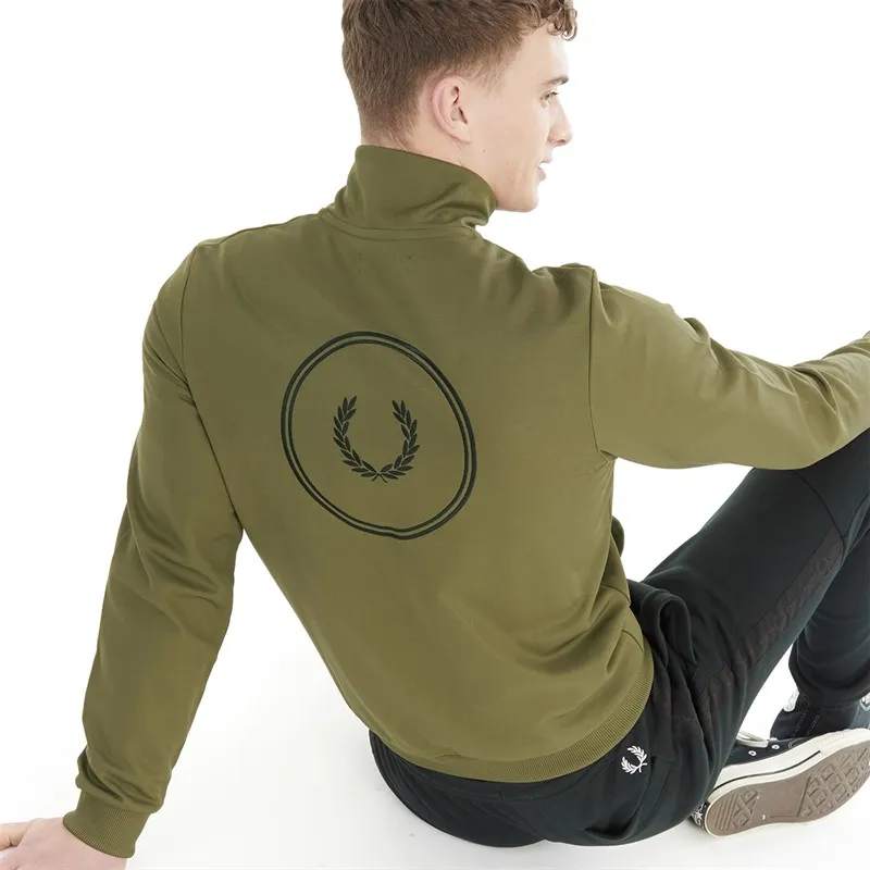 Fred Perry Mens Circle Branding Track Jacket Uniform Green