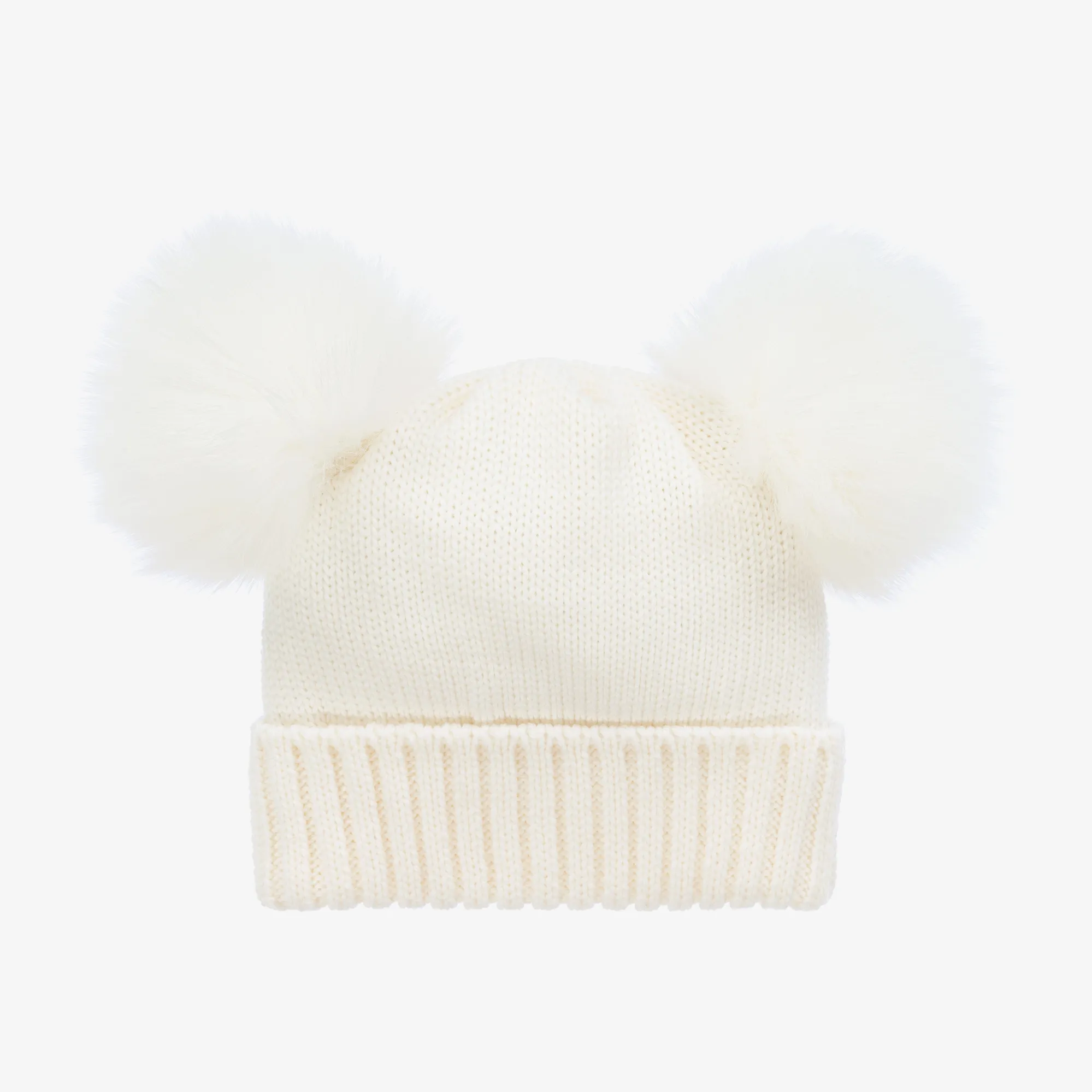 Girls Ivory Wool Knit Pom-Pom Hat