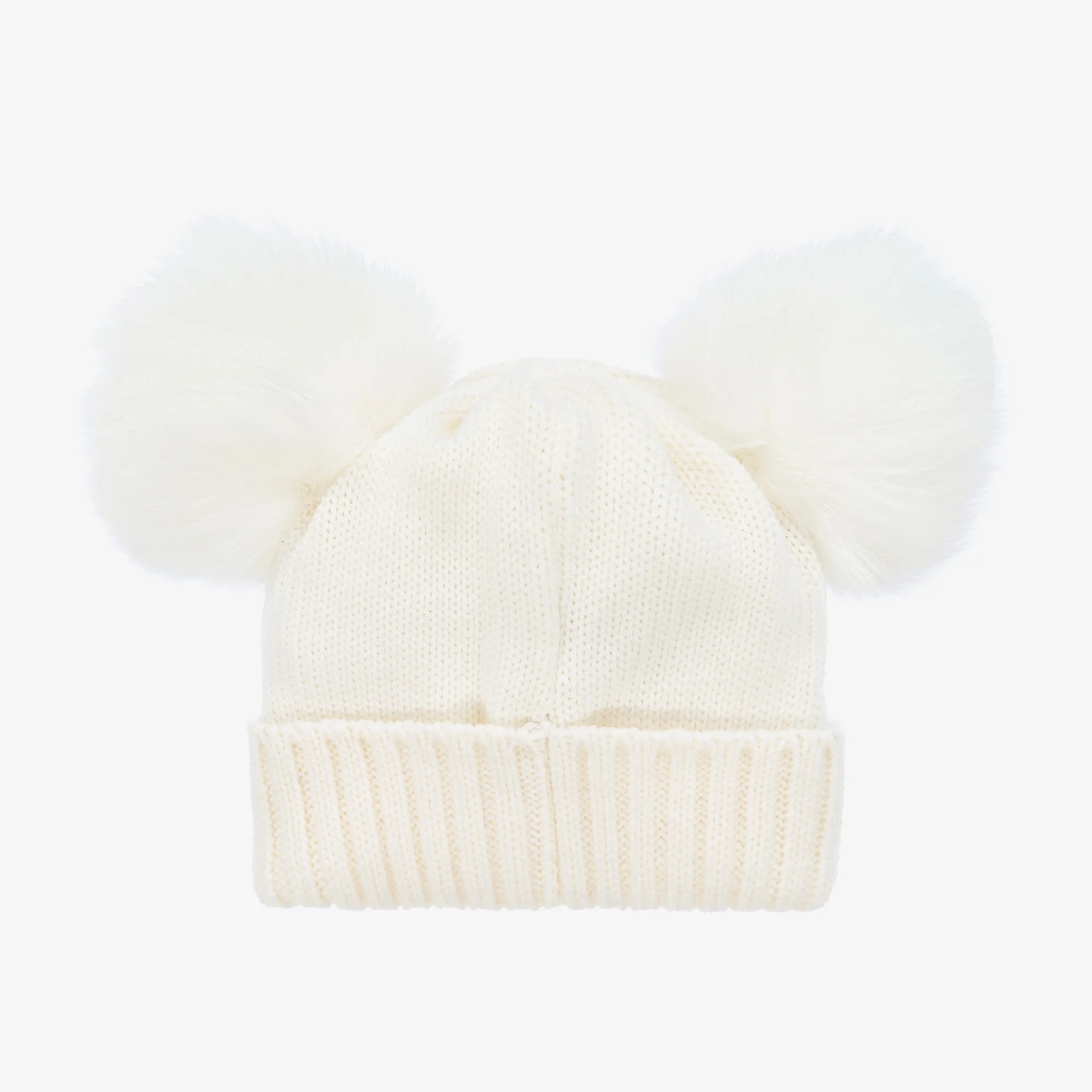 Girls Ivory Wool Knit Pom-Pom Hat