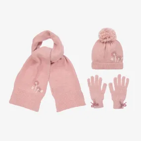 Girls Pink Knitted Flower Hat Set