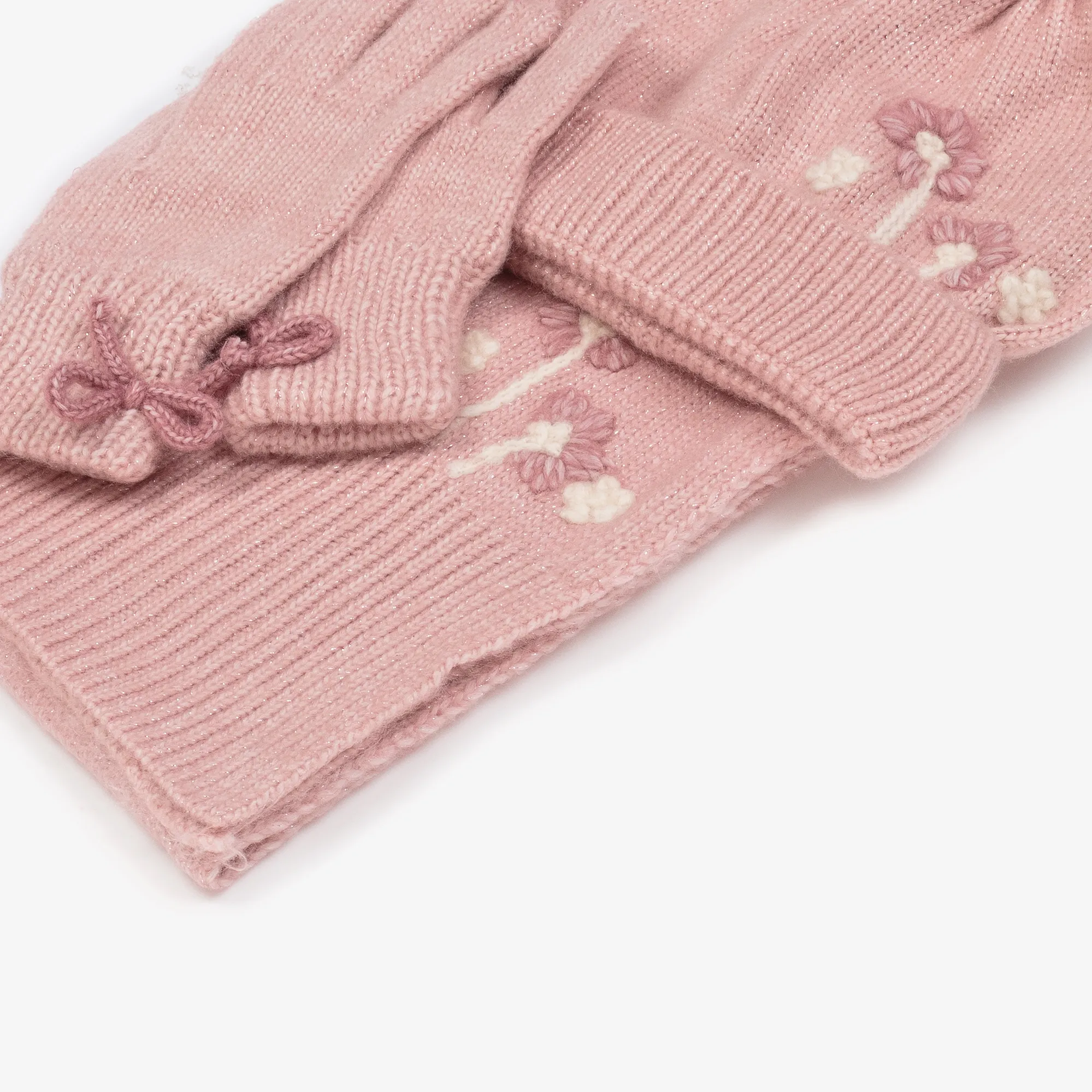 Girls Pink Knitted Flower Hat Set