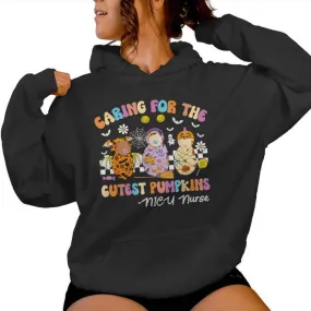 Groovy Caring For The Cutest Pumpkins Nicu Nurse Halloween Women Hoodie