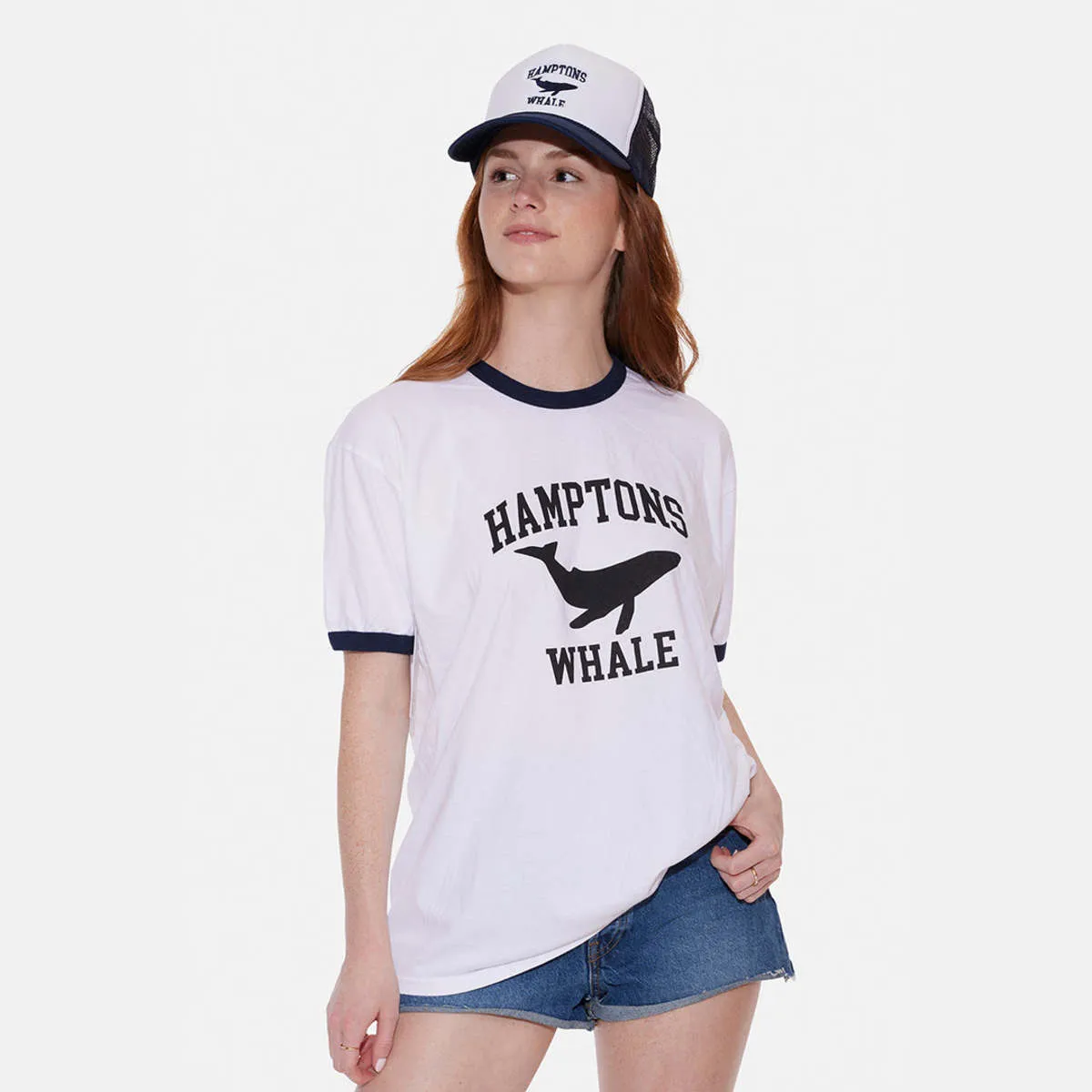 Hamptons Whale Trucker Hat - White/Navy