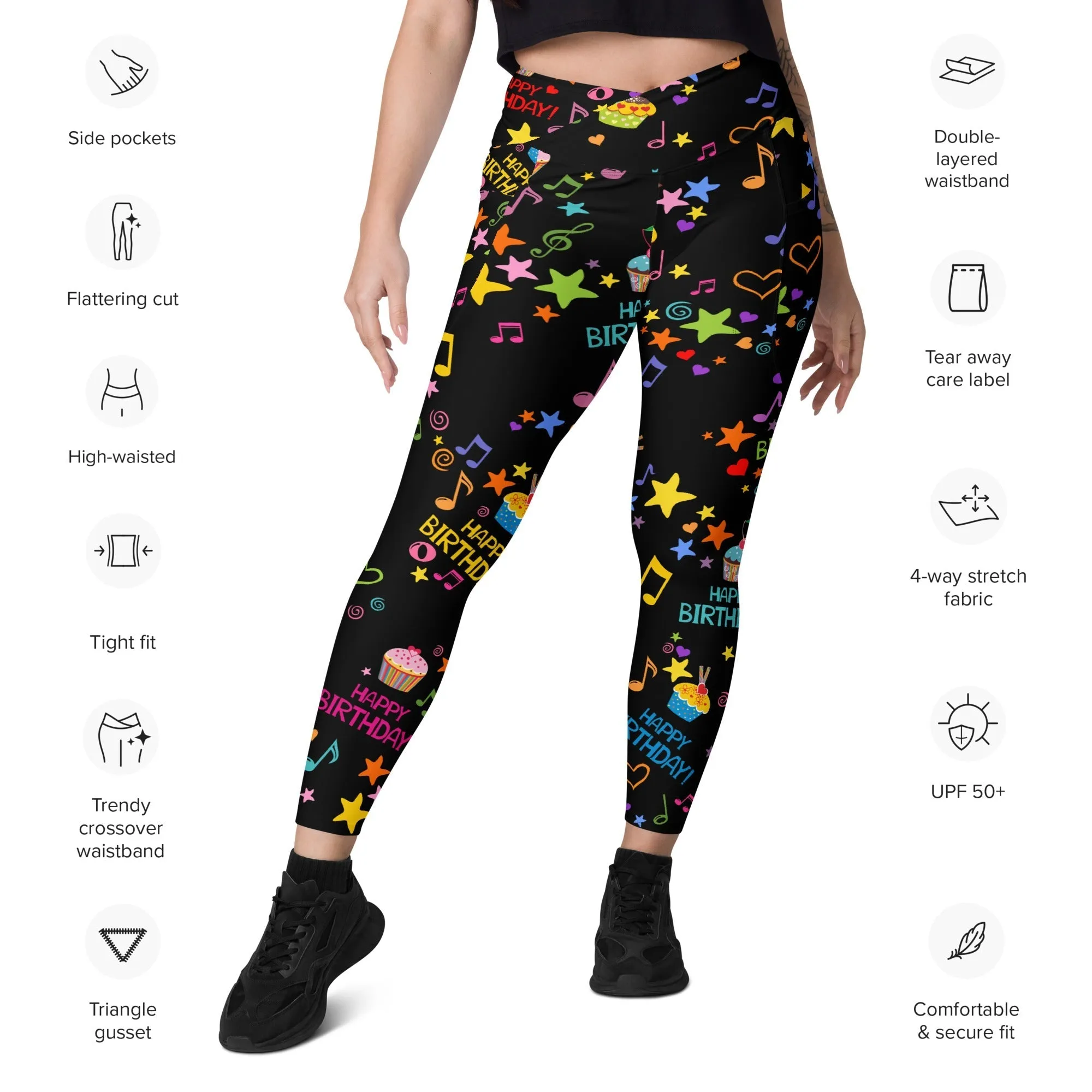 Happy Birthday Crossover Leggings With Pockets