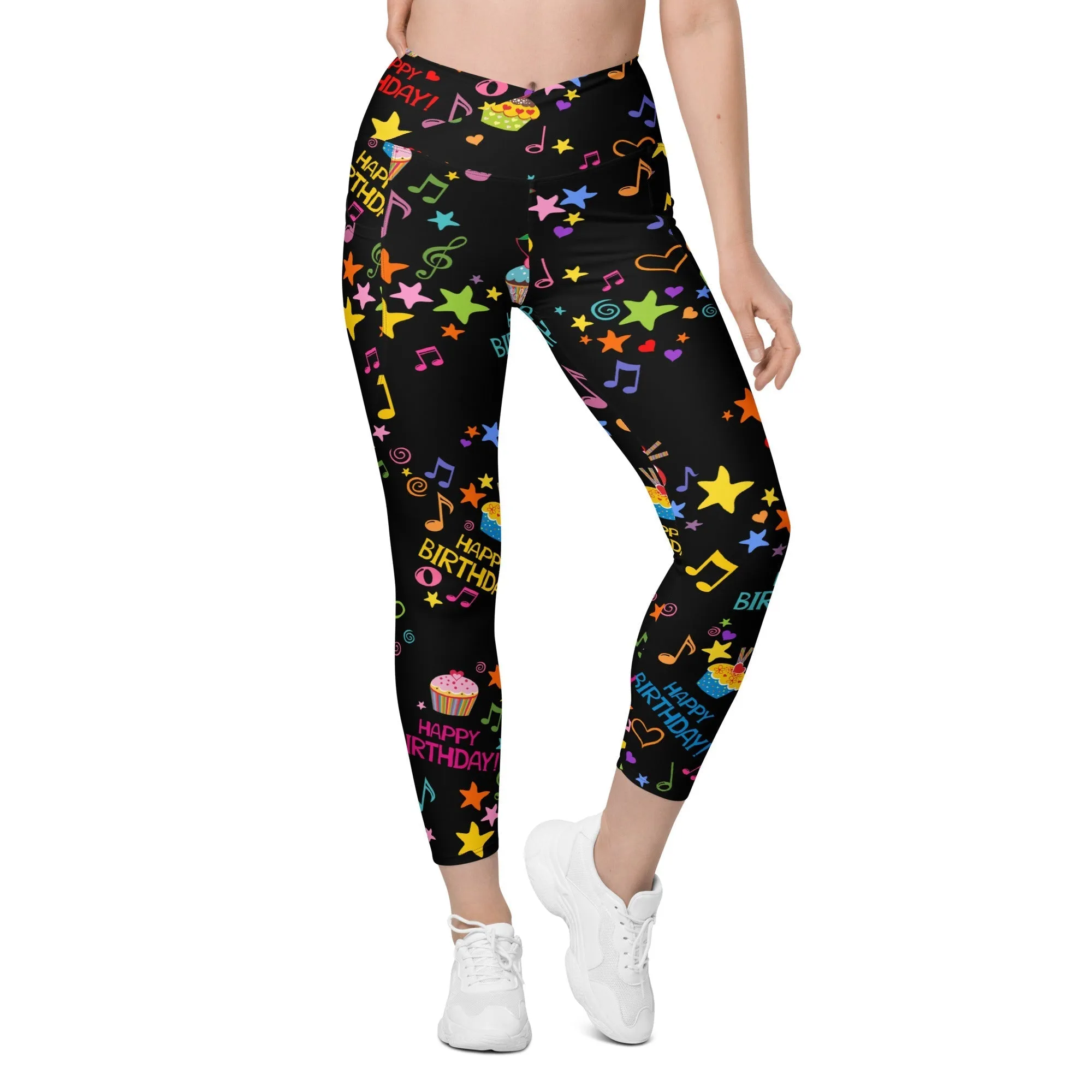 Happy Birthday Crossover Leggings With Pockets