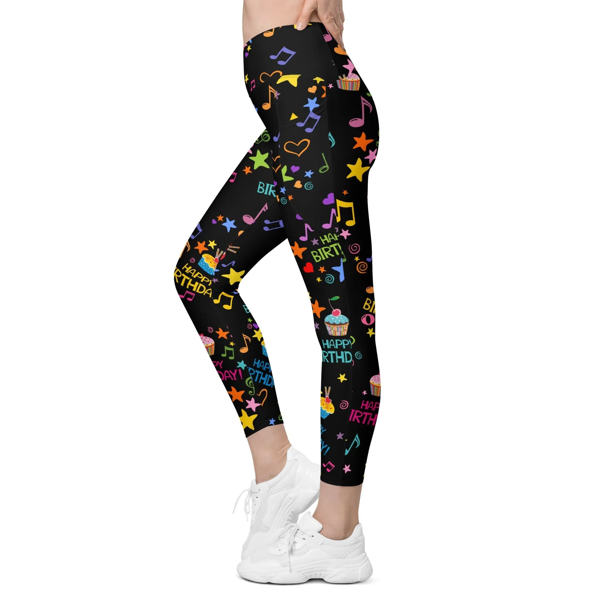 Happy Birthday Crossover Leggings With Pockets