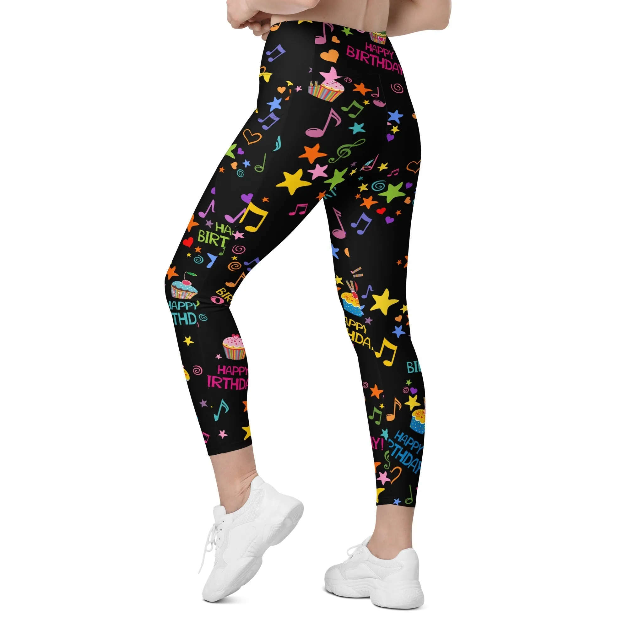 Happy Birthday Crossover Leggings With Pockets