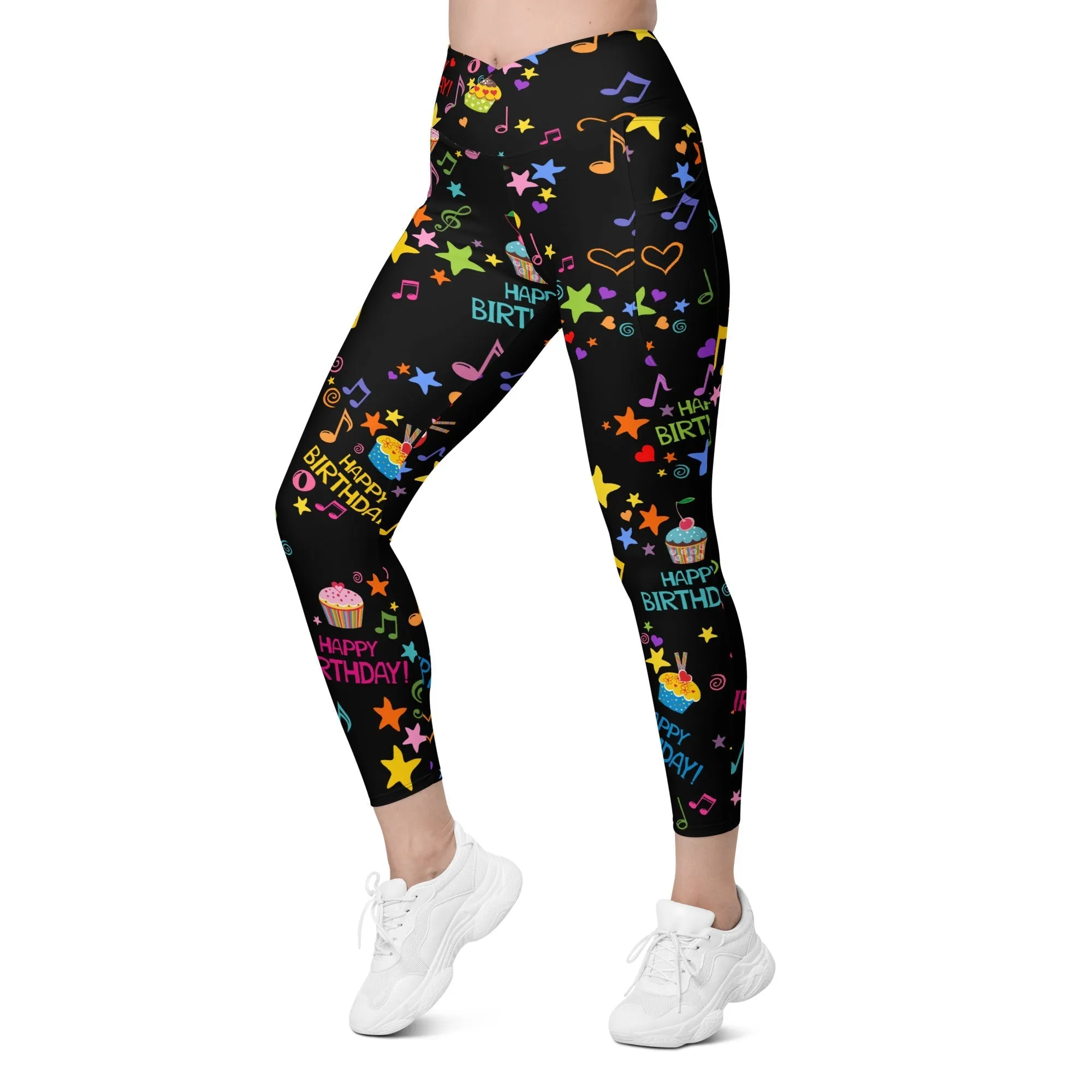 Happy Birthday Crossover Leggings With Pockets