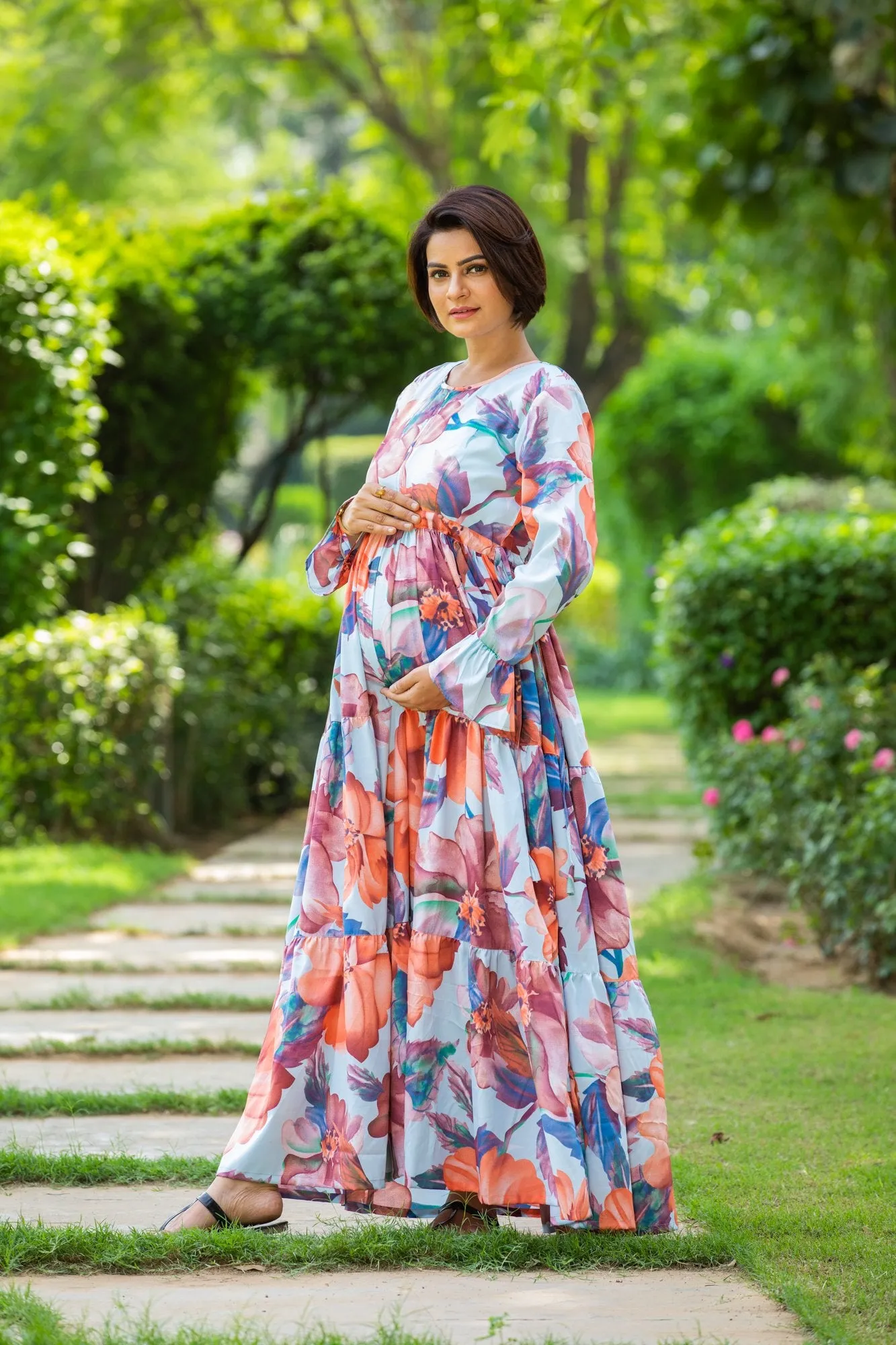 Hawaiian Blossom Maternity & Nursing Layer Dress