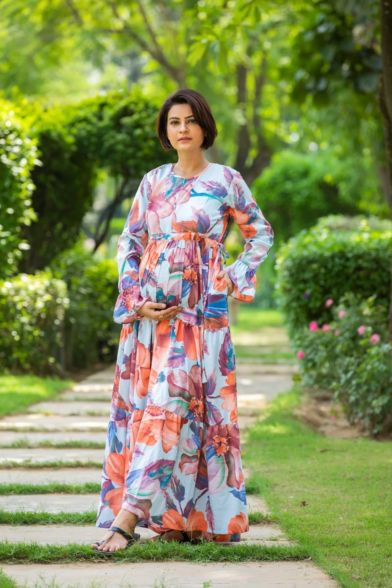 Hawaiian Blossom Maternity & Nursing Layer Dress