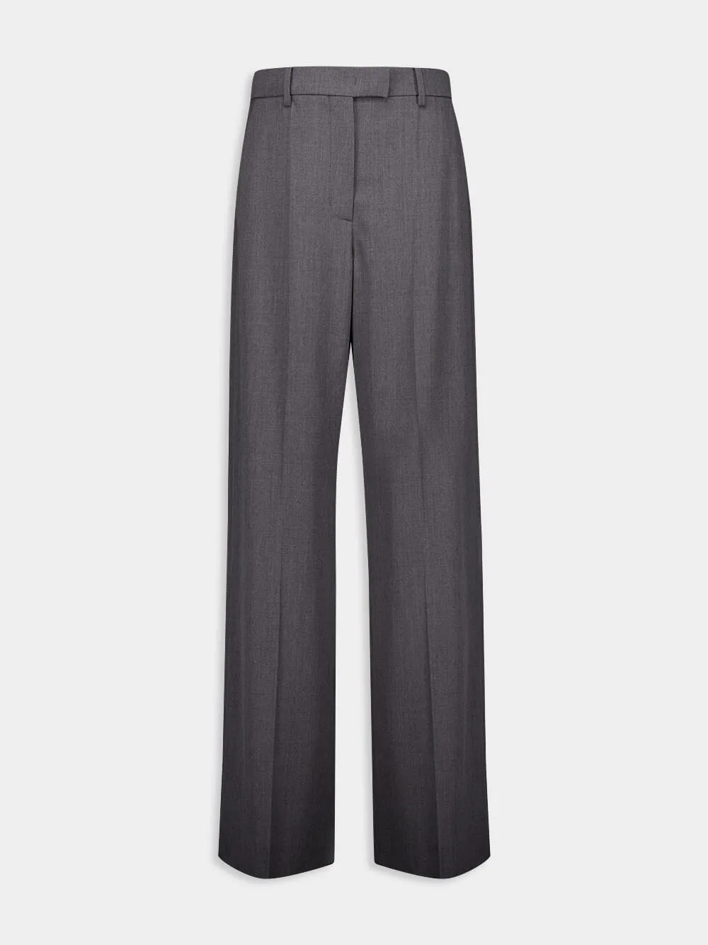 High-Waist Straight Leg Grey Wool Trousers