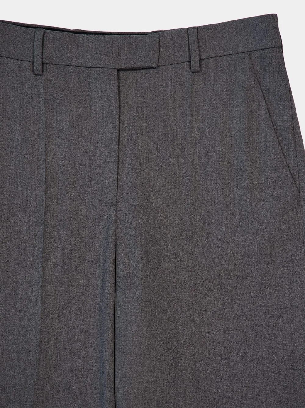 High-Waist Straight Leg Grey Wool Trousers