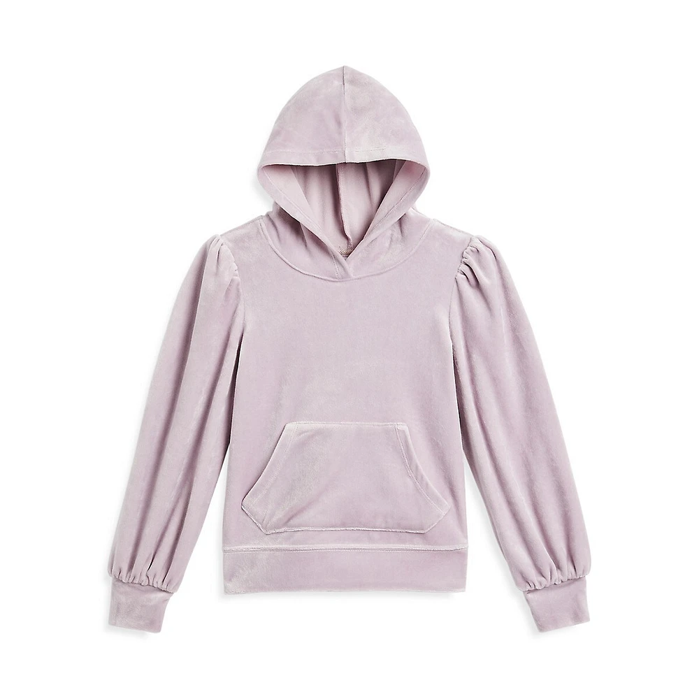 Hudson's Bay Little Girl's Puff-Sleeve Velour Hoodie