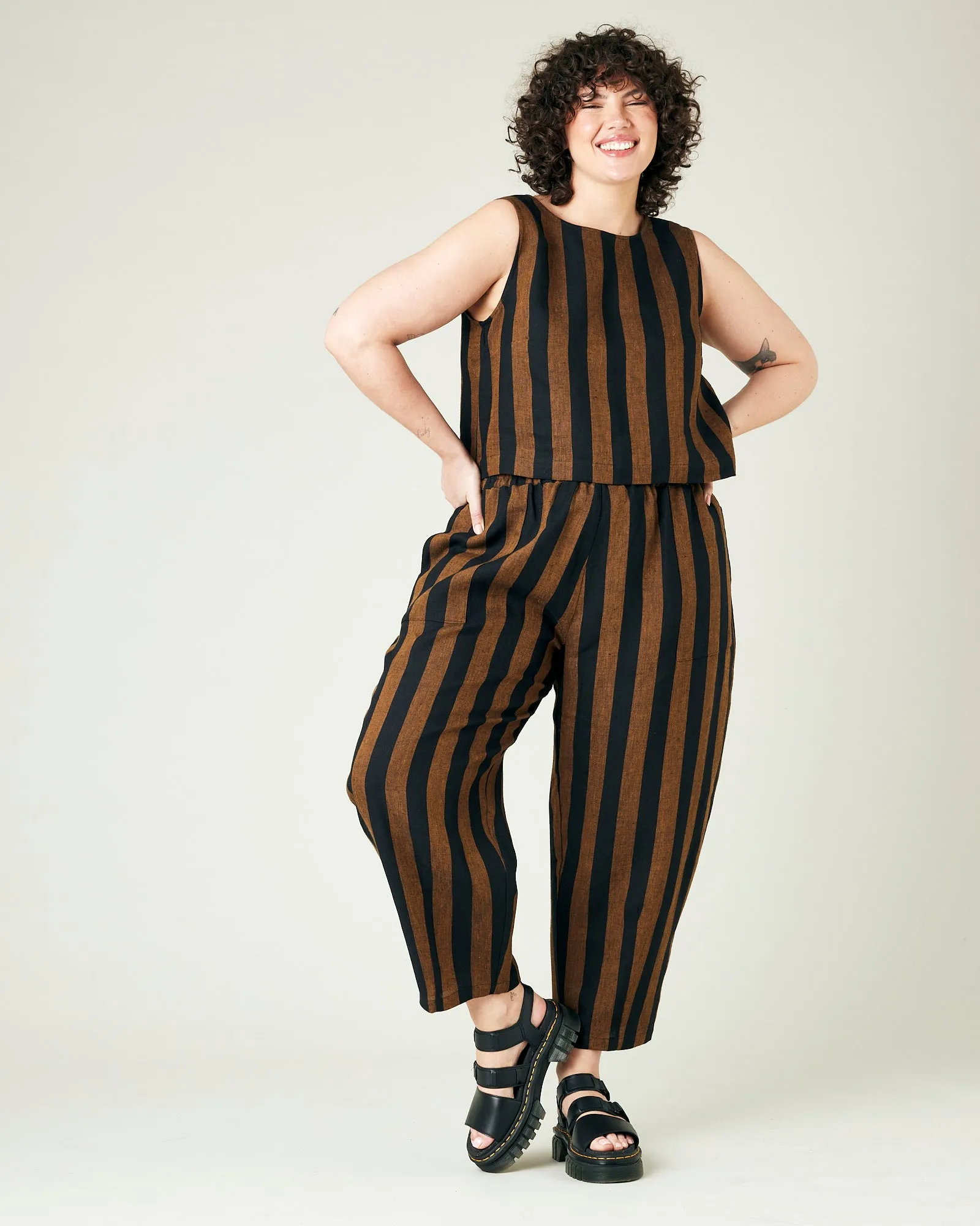 Huxley Rust & Black Stripe Linen Trousers