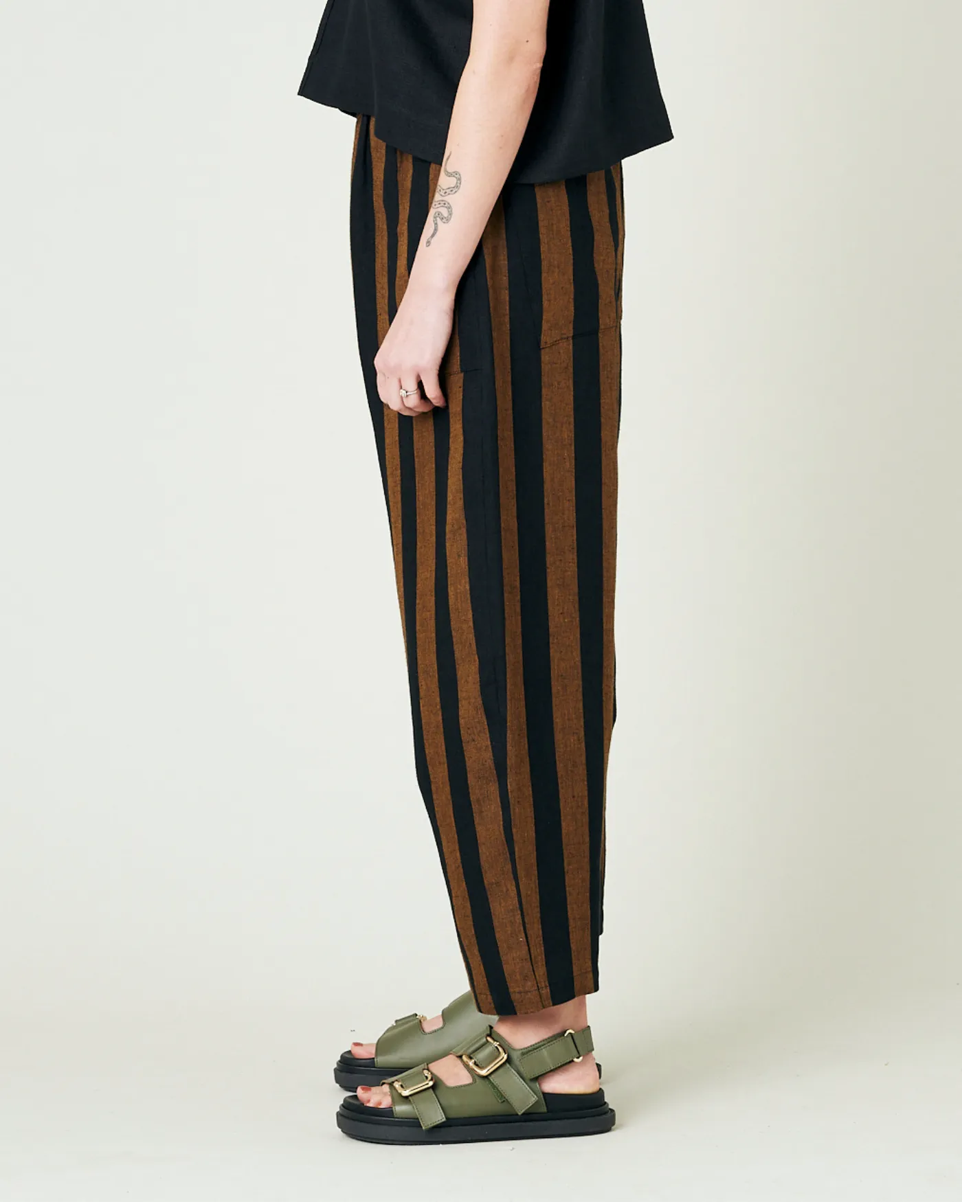 Huxley Rust & Black Stripe Linen Trousers