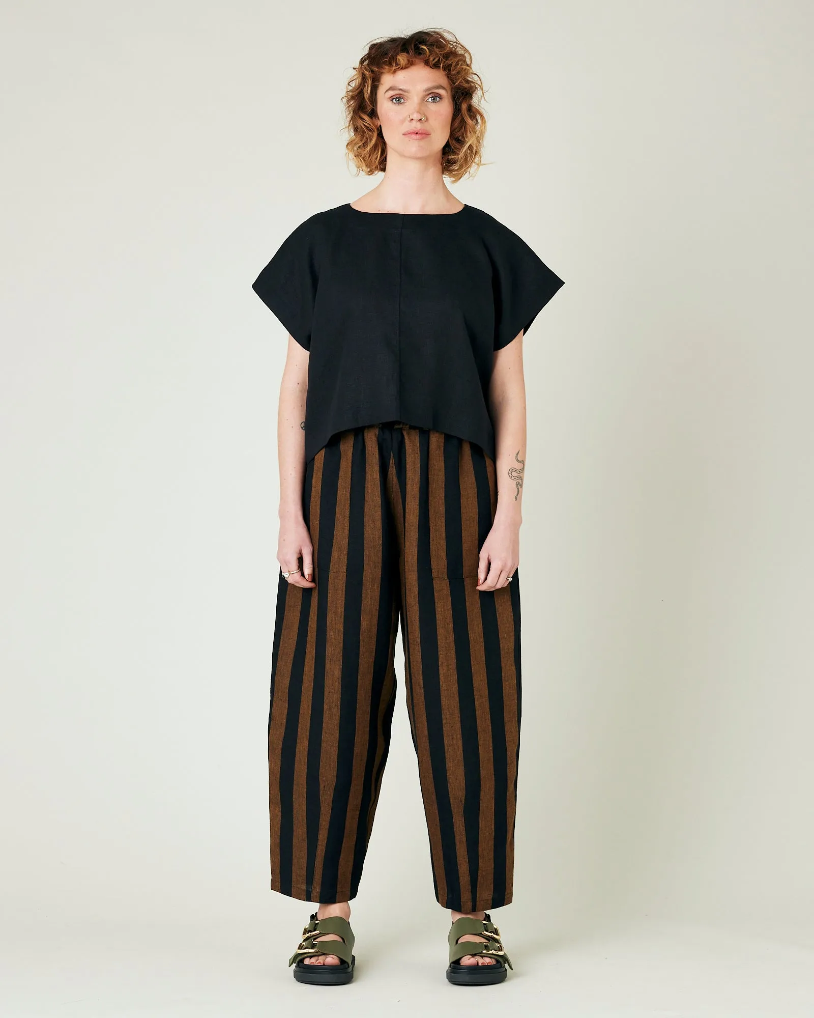 Huxley Rust & Black Stripe Linen Trousers