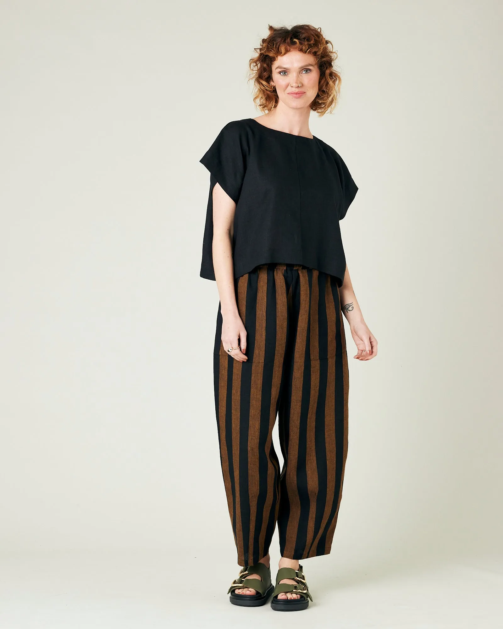 Huxley Rust & Black Stripe Linen Trousers