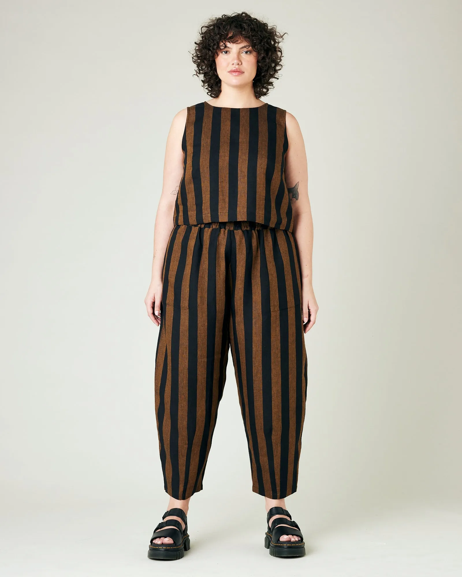 Huxley Rust & Black Stripe Linen Trousers