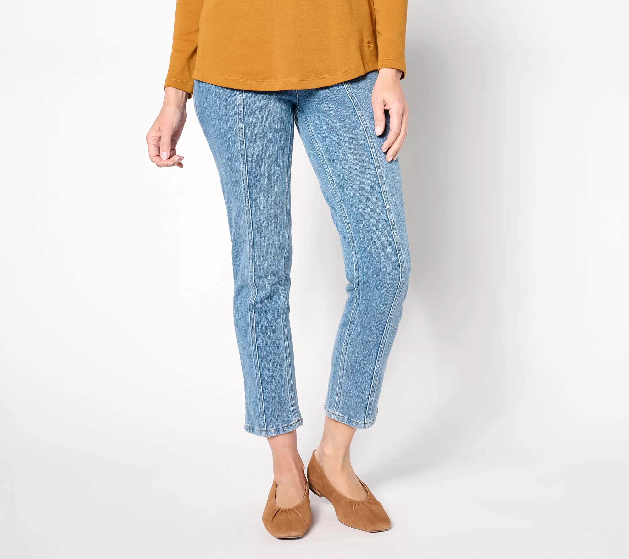 Isaac Mizrahi Live! Regular Knit Denim Straight-Leg Ankle Jeans