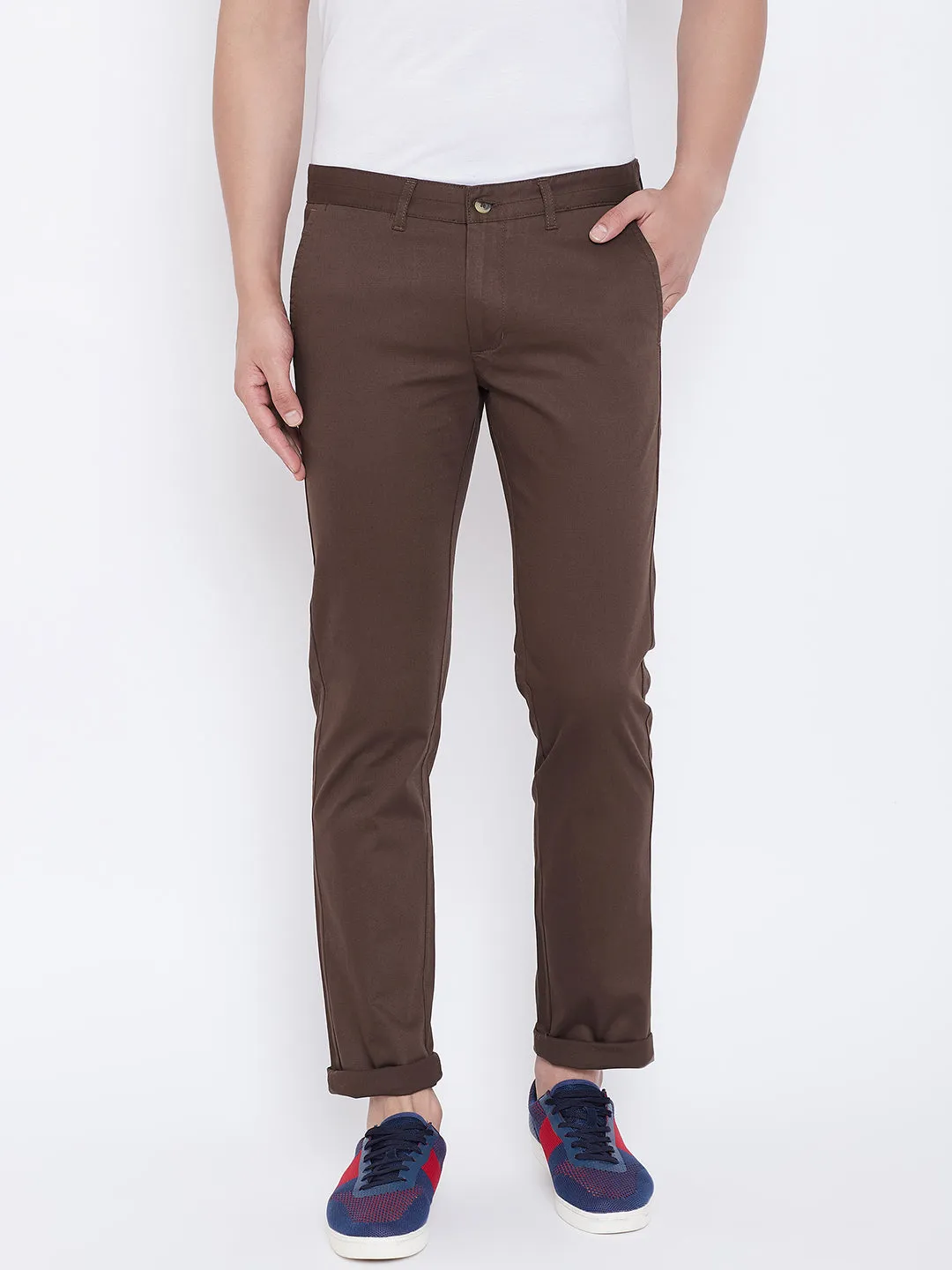 JUMP USA Men Coffee Regular Fit Solid Trousers