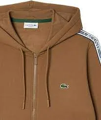 LACOSTE Men’s Classic Fit Branded Stripes Zip-Up Hoodie SH5065 51 SIX BROWN