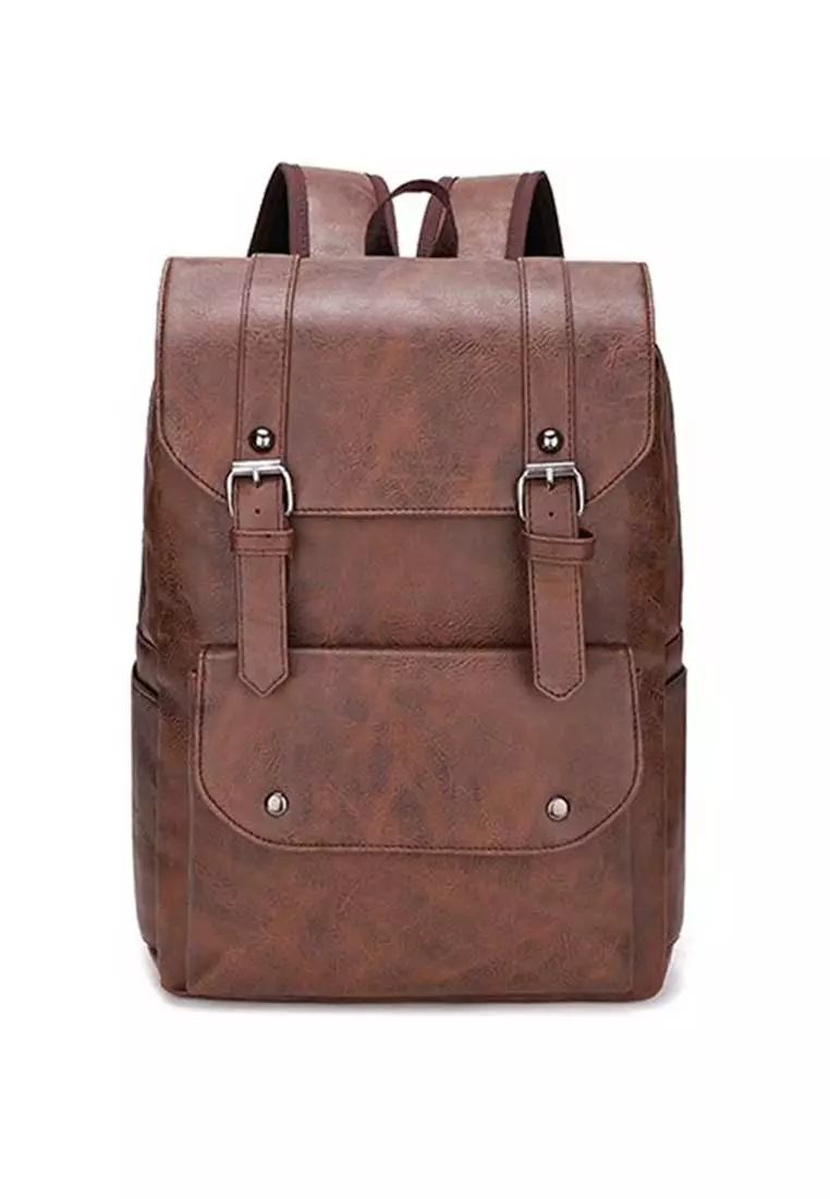 Lara Men's Leather Flap Backpack - Dark Brown