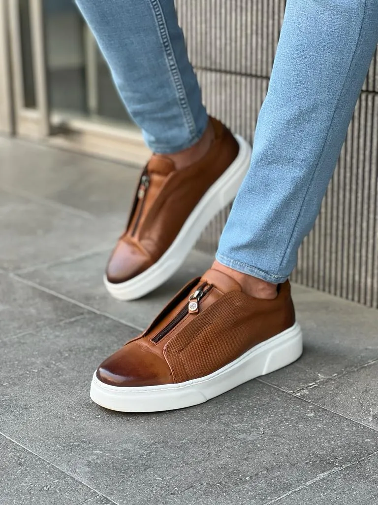 Lawson Brown Mid-Top Zipper Sneakers