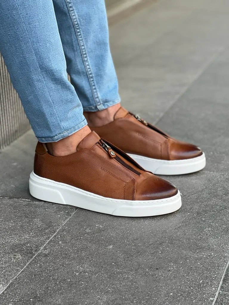 Lawson Brown Mid-Top Zipper Sneakers