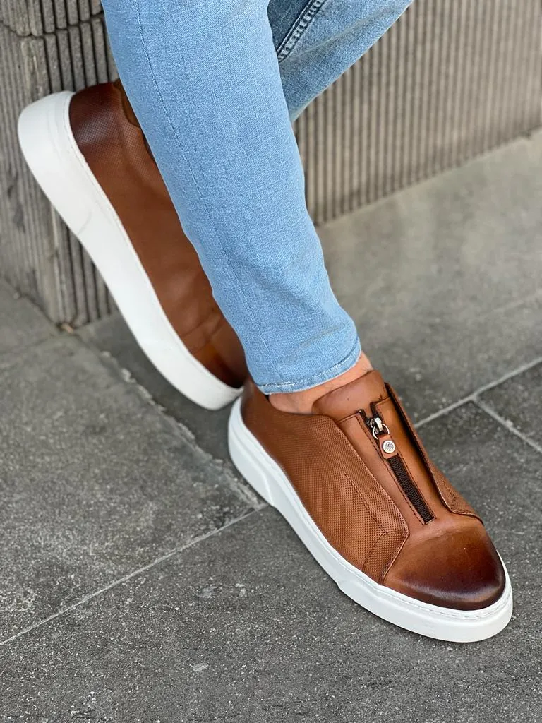 Lawson Brown Mid-Top Zipper Sneakers