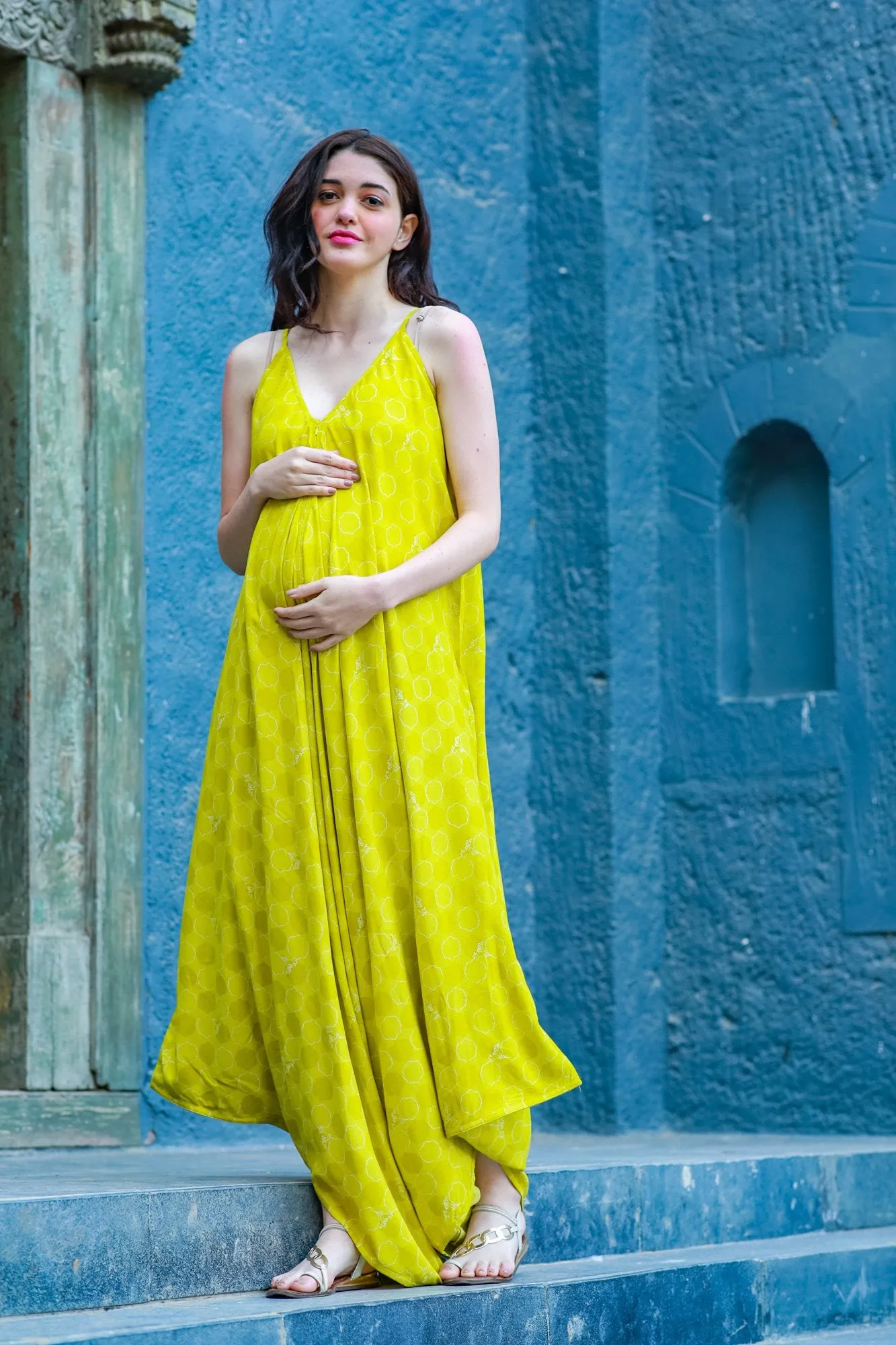 Lime Yellow Cotton Maternity Jumpsuit