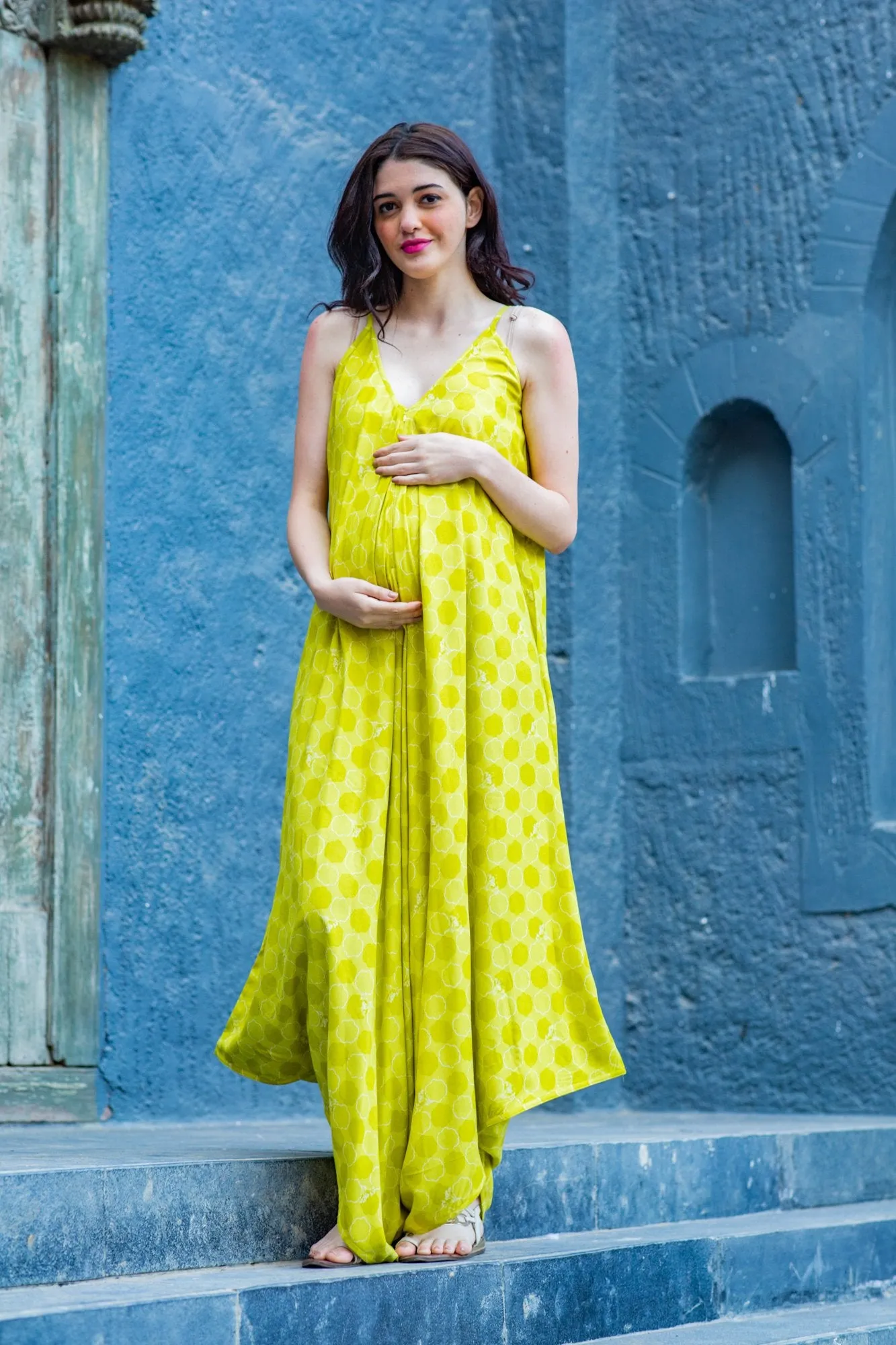 Lime Yellow Cotton Maternity Jumpsuit