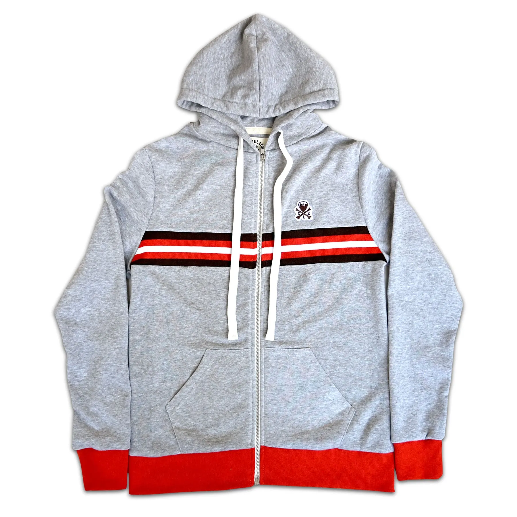 Limited Edition: CLE logo Patch Unisex Full Zip Hoodie - Brown/Orange Stripe-