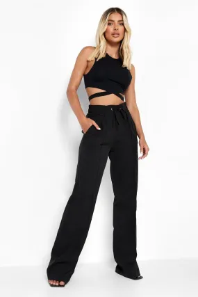 Luxe Drawstring Woven Wide Leg Joggers