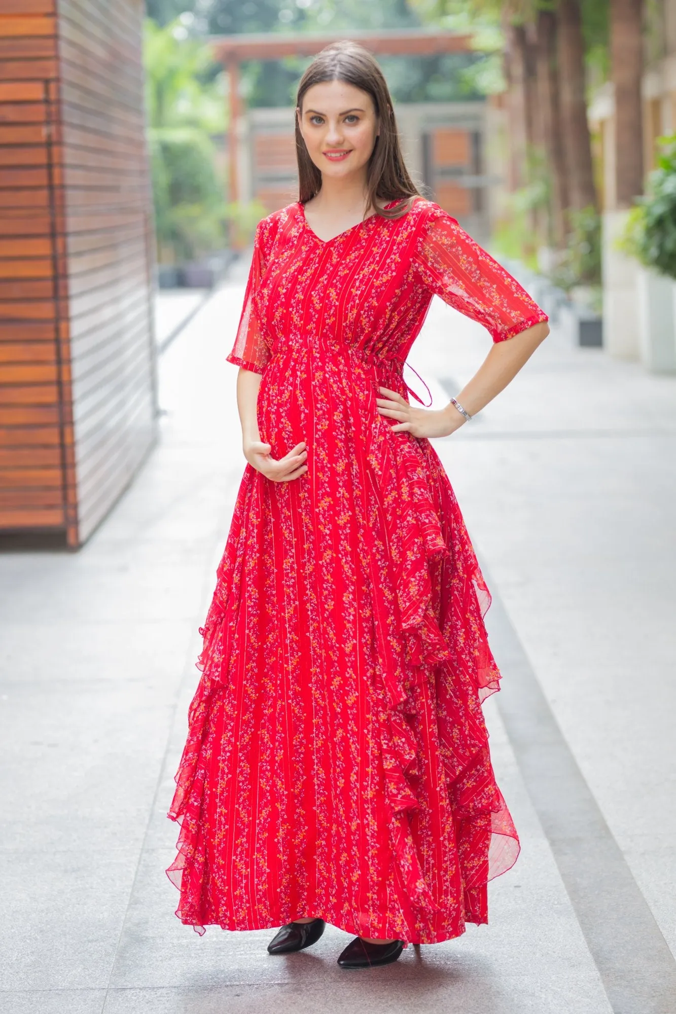 Luxe Sangria Maternity Dress With Sleeves