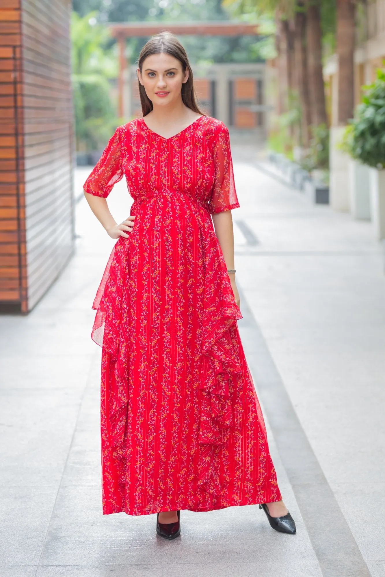 Luxe Sangria Maternity Dress With Sleeves