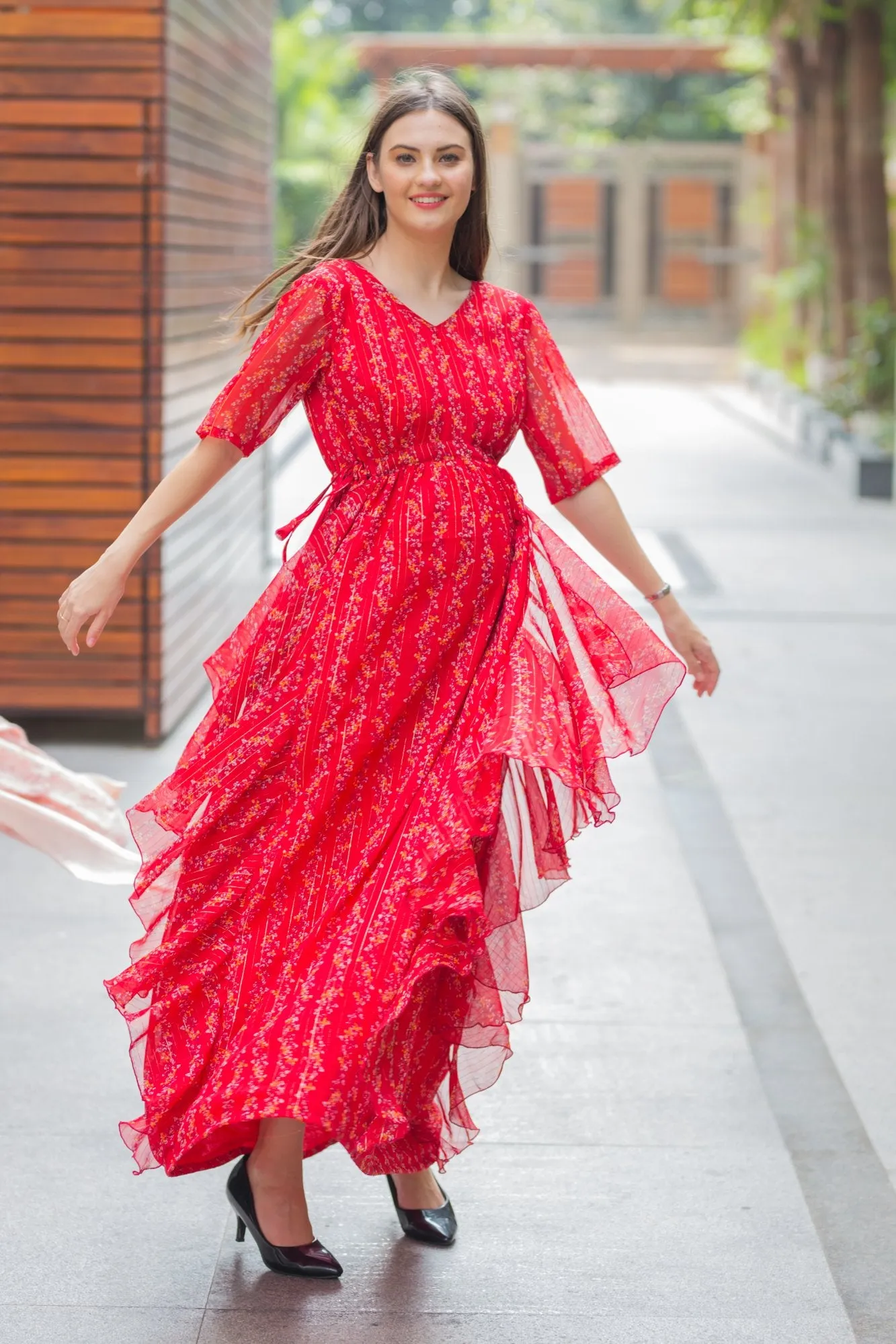 Luxe Sangria Maternity Dress With Sleeves