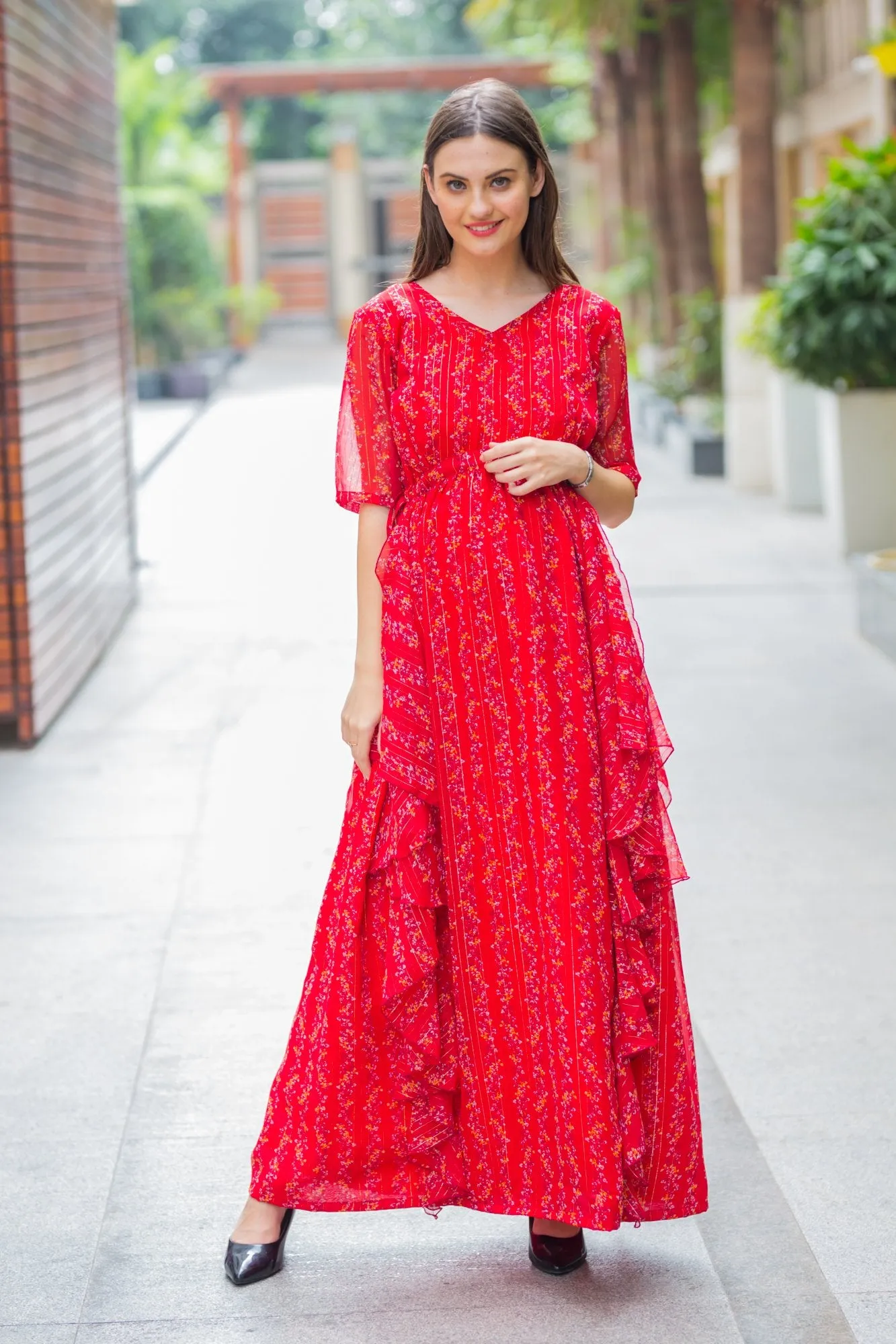 Luxe Sangria Maternity Dress With Sleeves