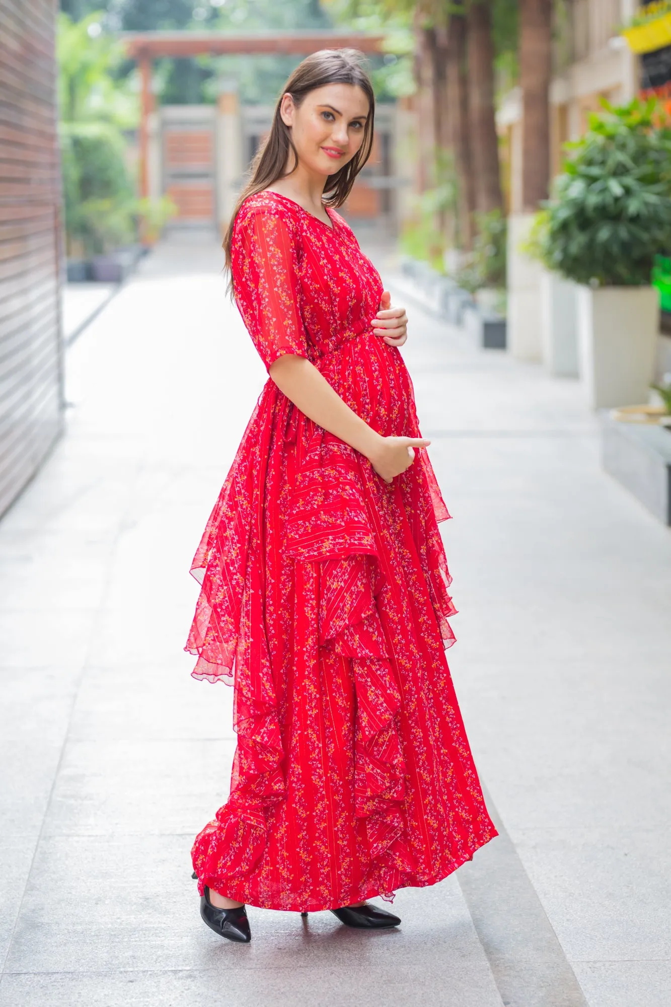 Luxe Sangria Maternity Dress With Sleeves