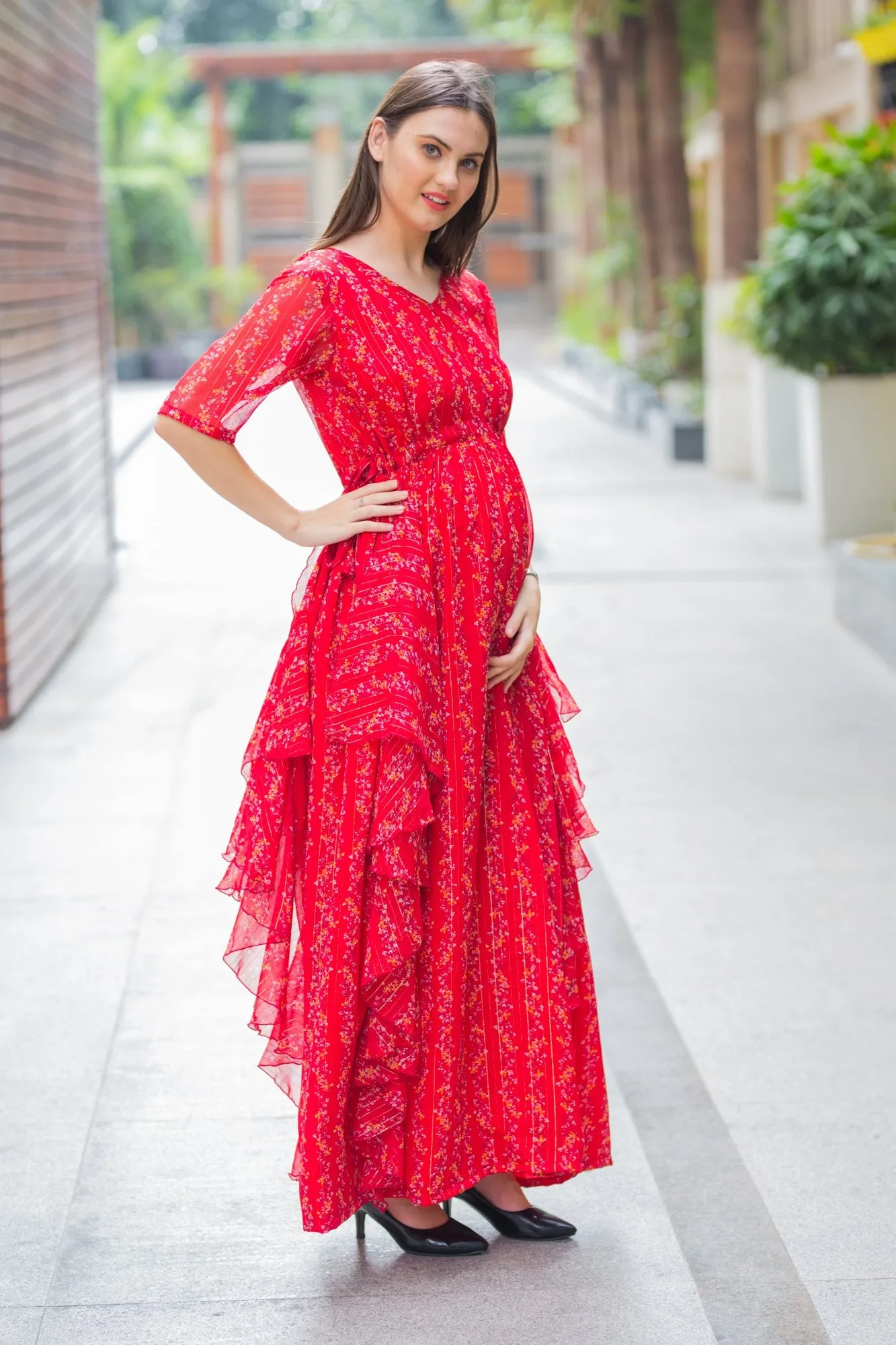 Luxe Sangria Maternity Dress With Sleeves