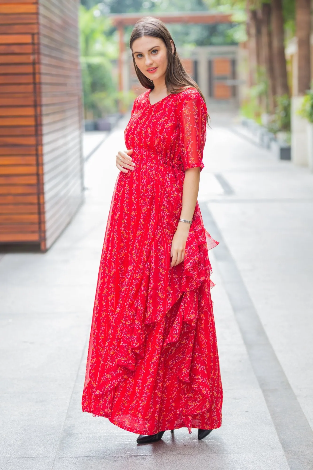 Luxe Sangria Maternity Dress With Sleeves