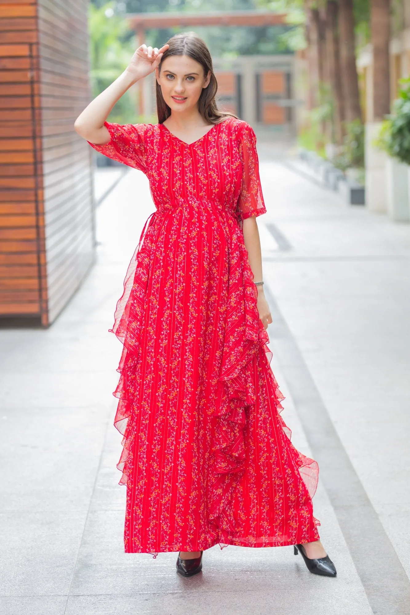 Luxe Sangria Maternity Dress With Sleeves