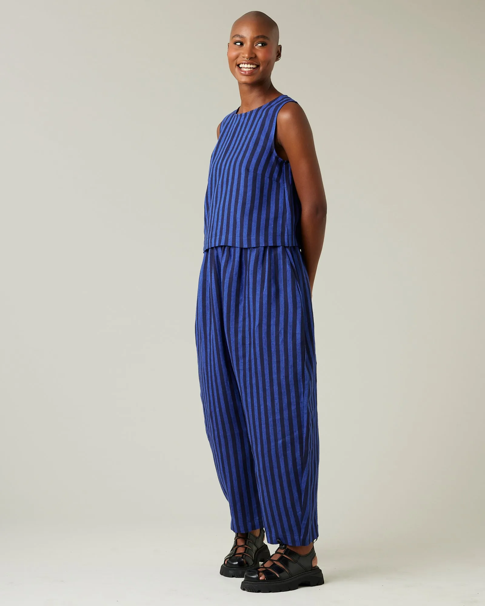 Mabel Indigo Stripe Linen Trousers