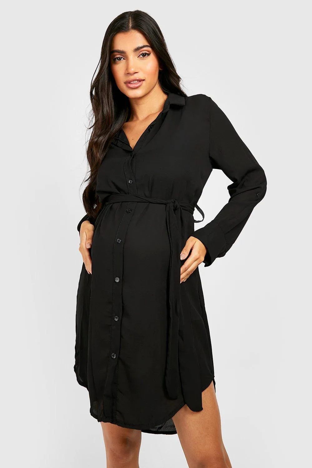 Maternity Belted Shirt Dress