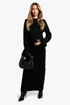 Maternity Borg Flare Sleeve Knitted Maxi Dress