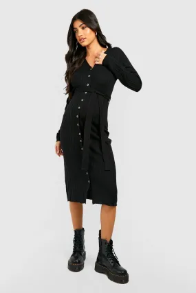 Maternity Button Down Rib Knit Midi Dress