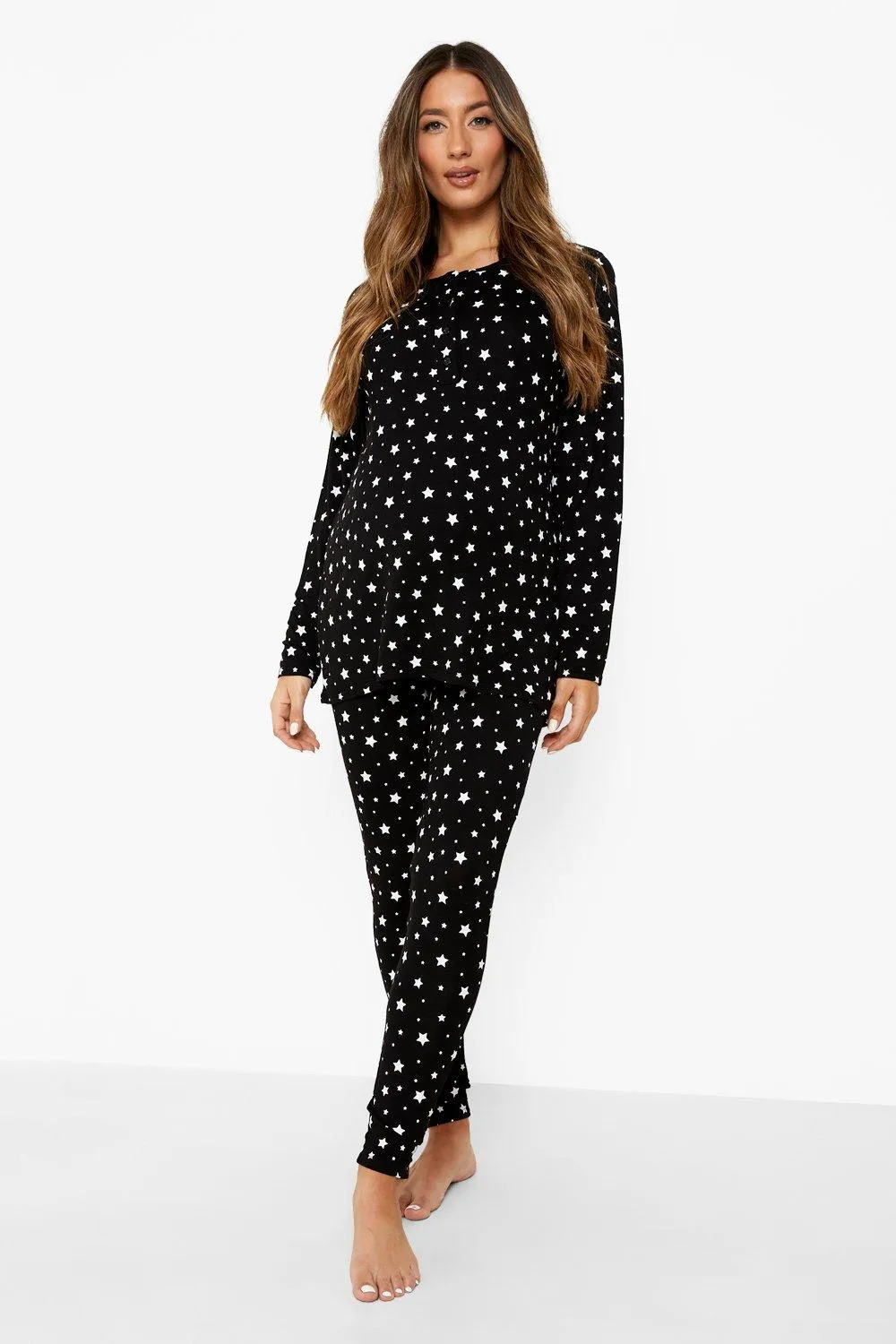 Maternity Button Front Star Print Pajama Set