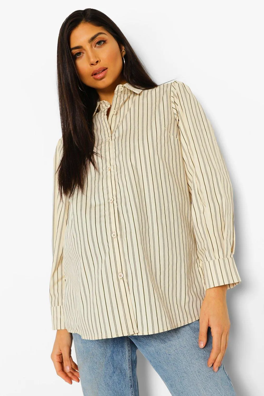 Maternity Cotton Stripe Puff Sleeve Shirt