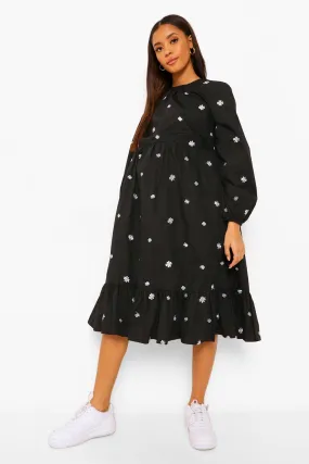 Maternity Ditsy Embroidered Midi Smock Dress