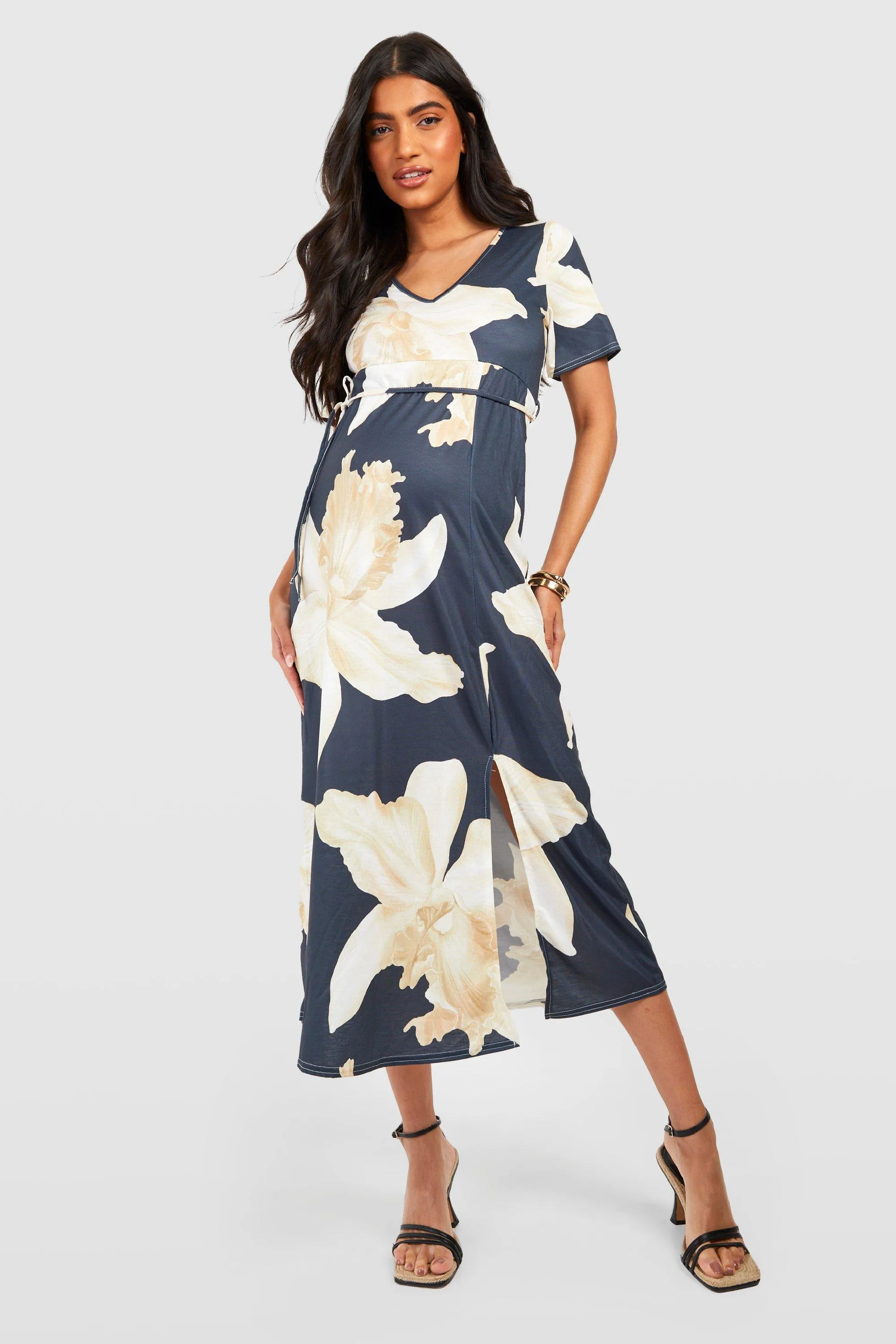 Maternity Floral Midi Tea Dress