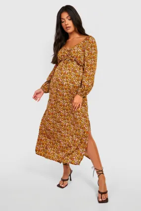 Maternity Floral Puff Sleeve Midi Dress